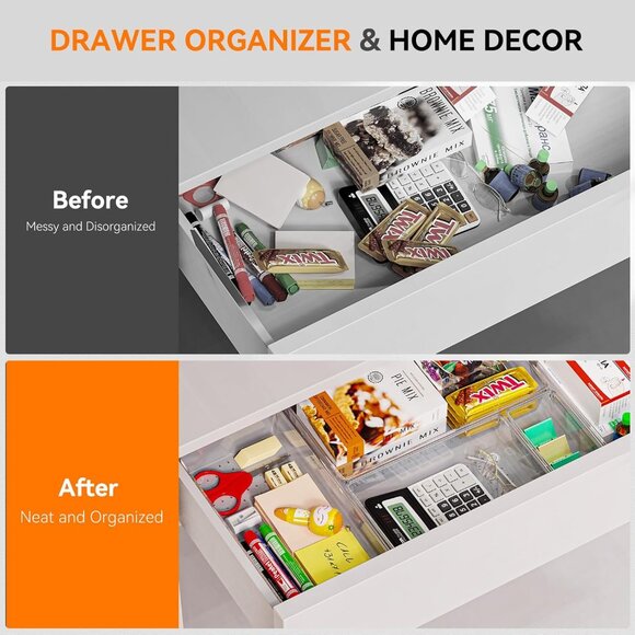 8 Pack Drawer Organizer for Kitchen Gadgets, Large Clear Plastic Drawer Divider - Picture 5 of 7